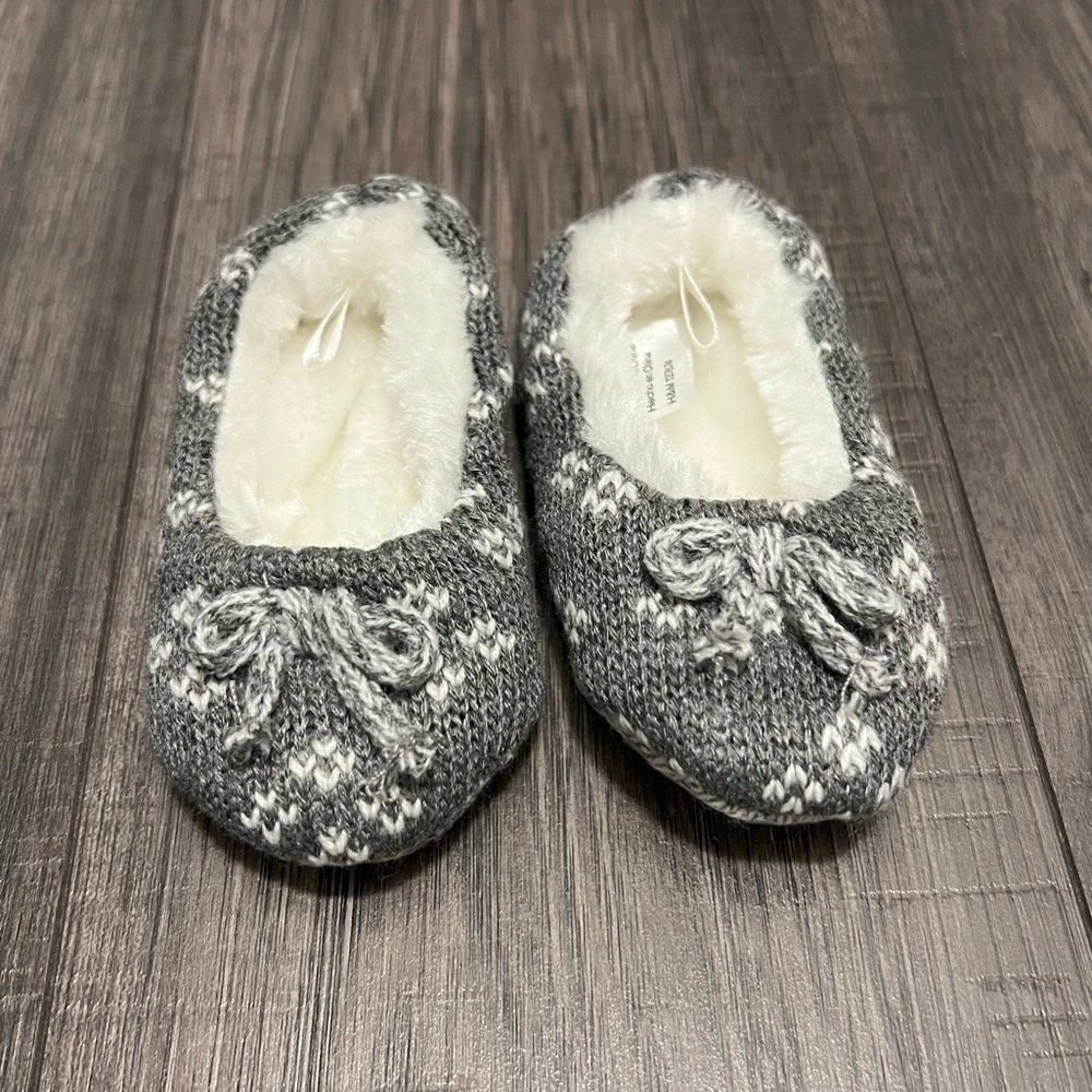 H&M Grey & White Jacquard-Knit Baby Slippers
